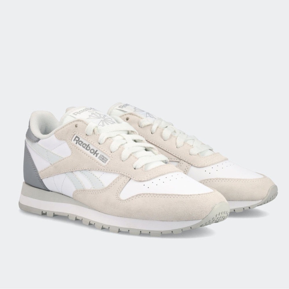 Reebok Classic Leather Sneakers Shoes Womens Size 7 White Double Grey NEW